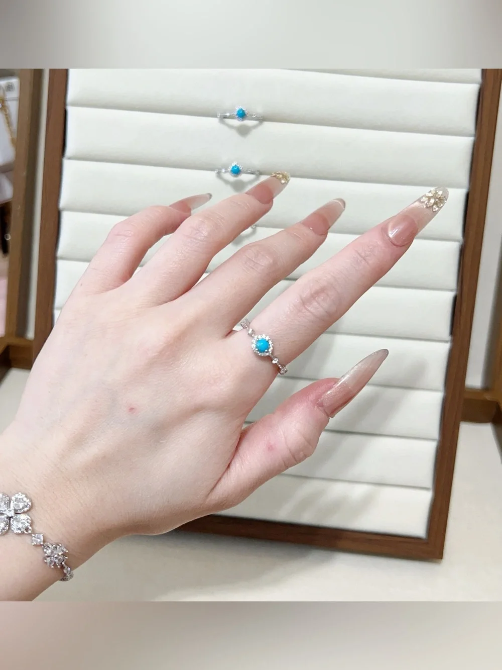 Natural Dainty Turquoise Stone Ring | Silver Plated | One Size Adjustable